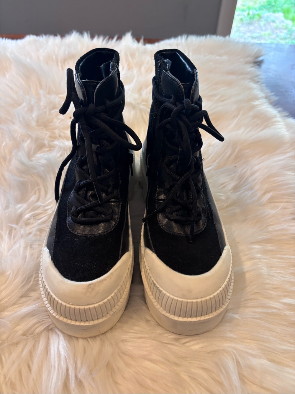 Gianni Bini Black and White Chunky Lug Sole Ankle Boots - Picture 7 of 8